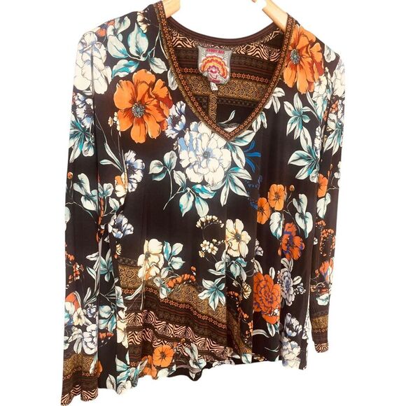 JOHNNY WAS Golden Spring Favorite Long Slv V-neck Swing Tee Bamboo Top - Picture 6 of 11